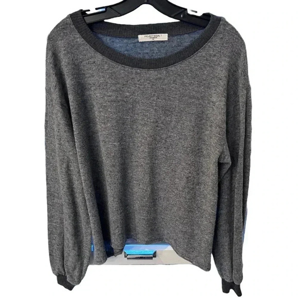 Project Social T Women's Grey Drop Shoulder Scoop Neck Long Sleeve Sweater Sz L - Picture 1 of 8
